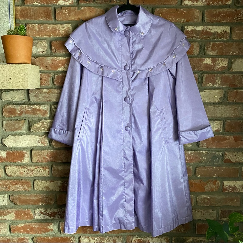 Rothschild Lavender Rain Dress Coat Trench Embroidered  Floral Vintage